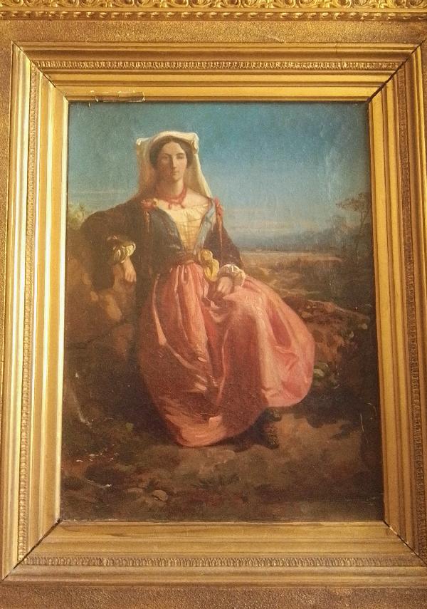 An Italienate landscape with a woman - O/C - 24 x 32 cm